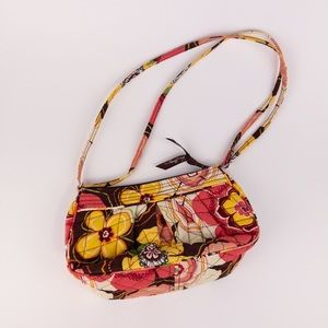 Vera Bradley Purse Pink Yellow Brown Medium Quilted Clutch Crossbody Strap